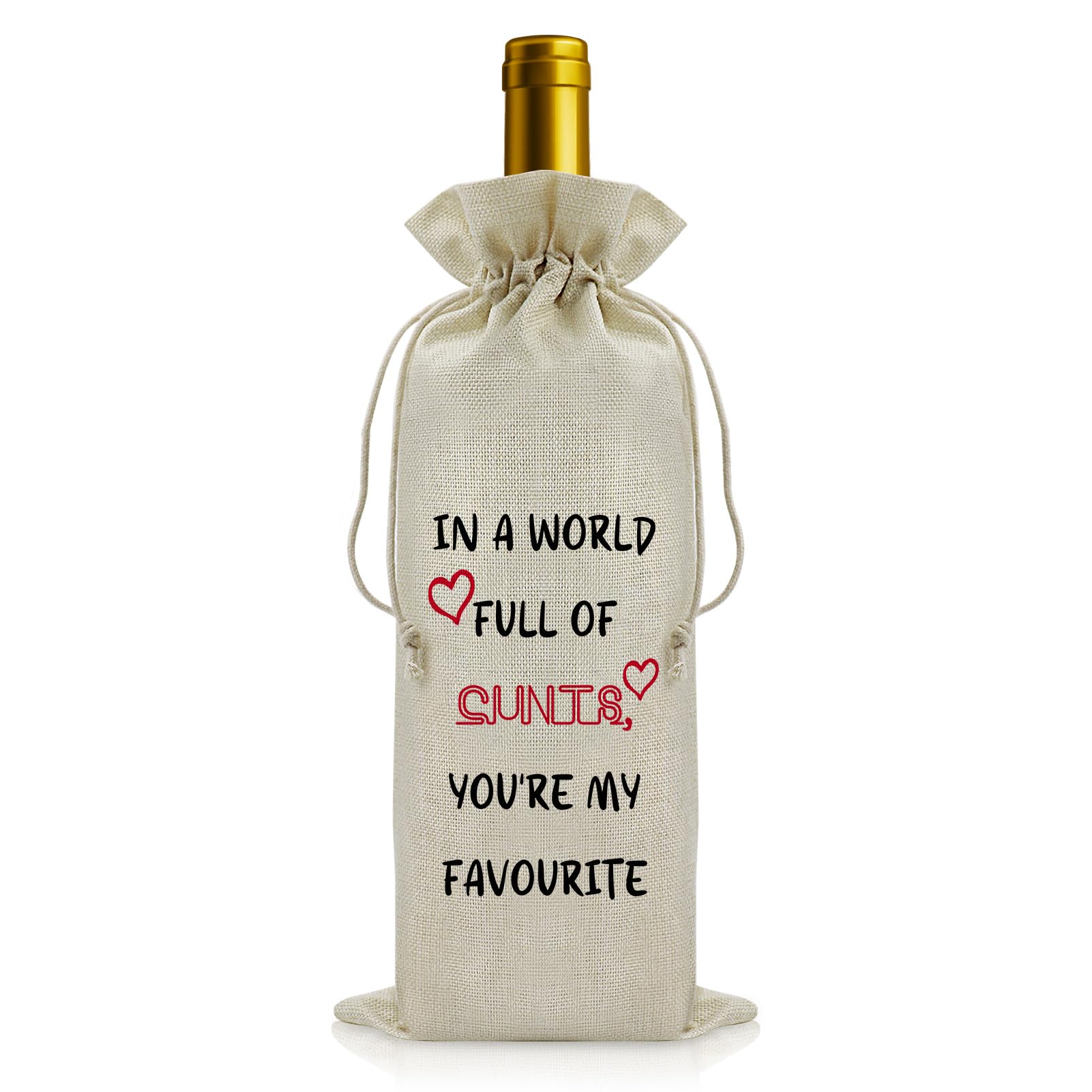 Funny Rude Friendship Gifts for Women Drawstring Wine Gift Bag Humorous Gift for Friend Gag Gifts for Coworkers Christmas Birthday Valentines Present for Bestie BFF Sister Reusable Wine Bottle Covers