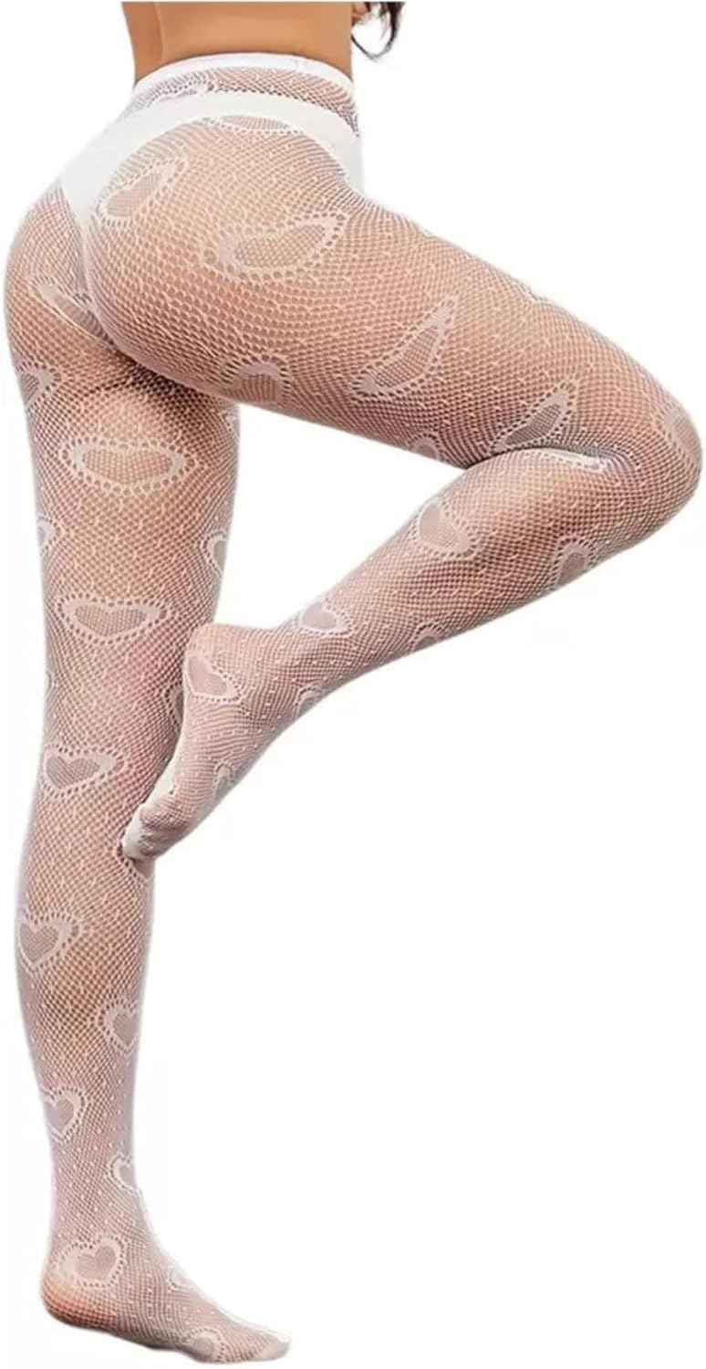 Women's Valentine's Day Gift Heart Fishnet Tights White Love Hearts Hosiery for Christmas Party Date Night - Image 4