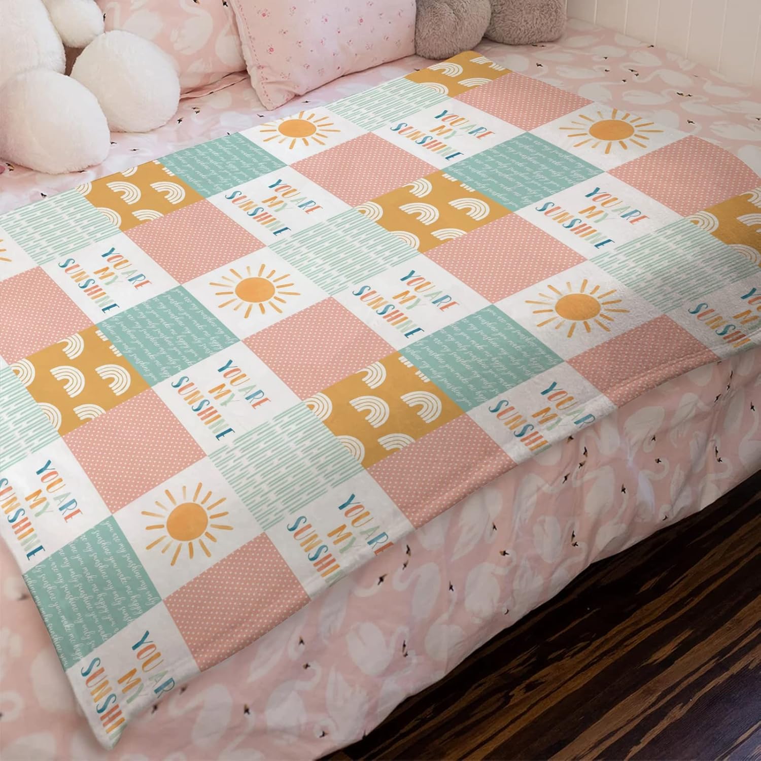 HawSkgFub Baby Toddler Girl Boho Rainbow You are My Sunshine Throw Blanket, Nursery Sun Polka Dots Lightweight Flannel Fleece Bed Blankets, Colorful Newborn Baby Shower Crib Bedding Kids Gift 50 x 60