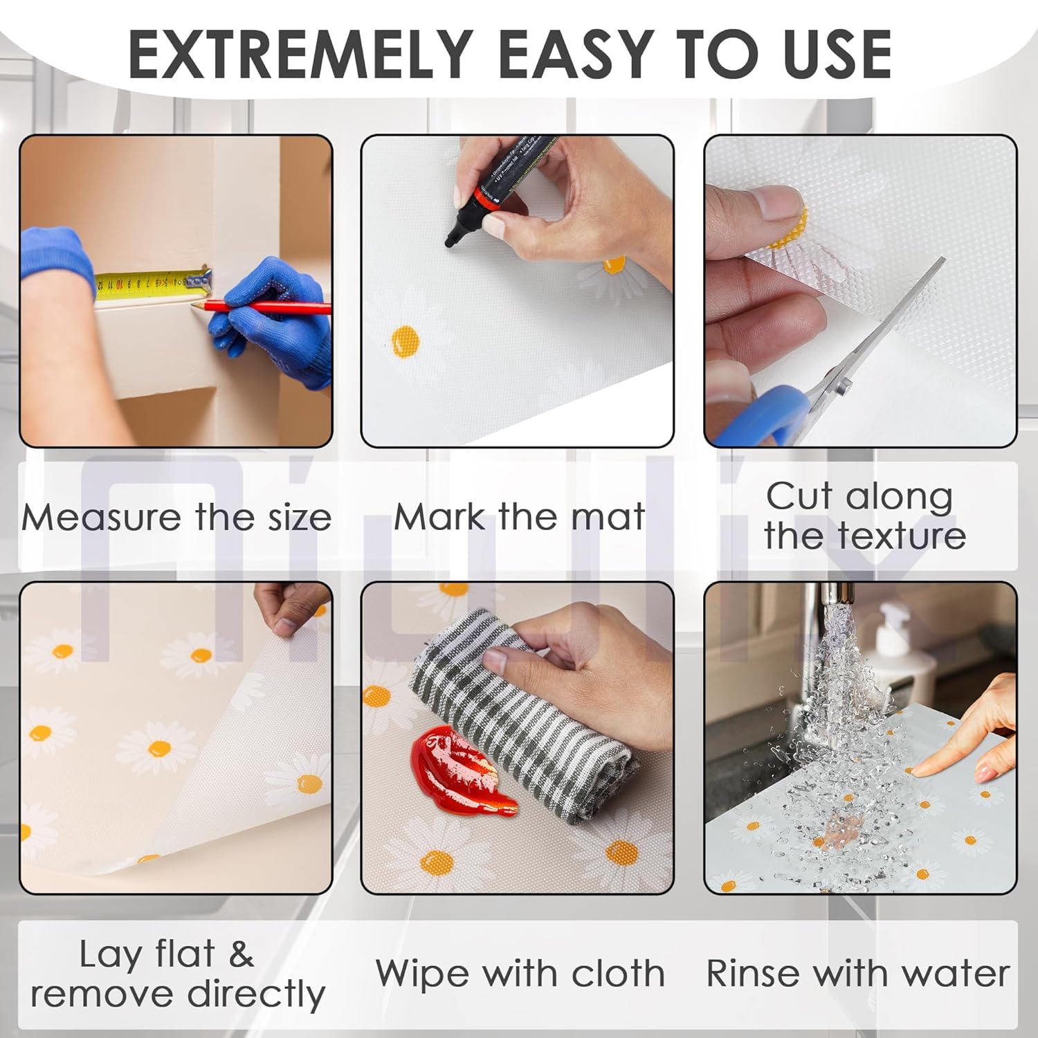 KRIDSLOM Fridge Mat, Non-Slip Shelf Liner for Kitchen Cabinets and Drawers, Waterproof, Washable, Easy to Cut, 45cm x 125cm 4