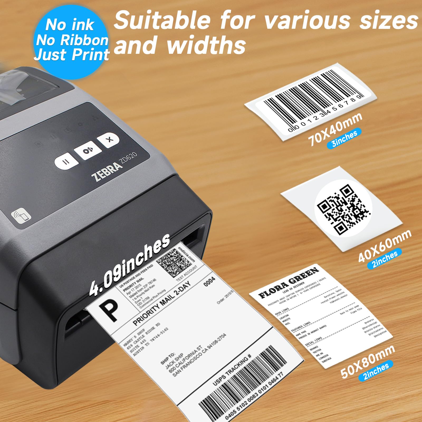 Zebra ZD620d Bezpośrednia termiczna drukarka biurkowa 203 dpi szerokość druku 10 cm z obcinaczem Bluetooth i Ethernet szeregowy USB | ZD62042-D21F00EZ