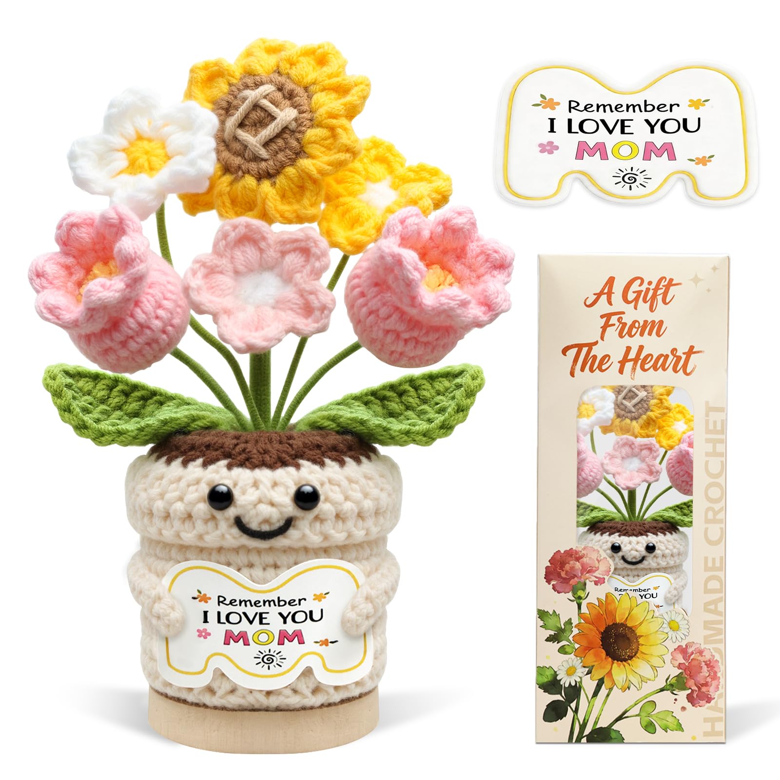 Gifts for Mom, Mothers Day Gifts for Mom from Daughter Son, Mom Birthday Gifts, Crochet Flower Pot, Handmade Knitted Sunflower Tulip, Cute Mom Gifts Desk Decor Positive Emotional Support Gift - 1