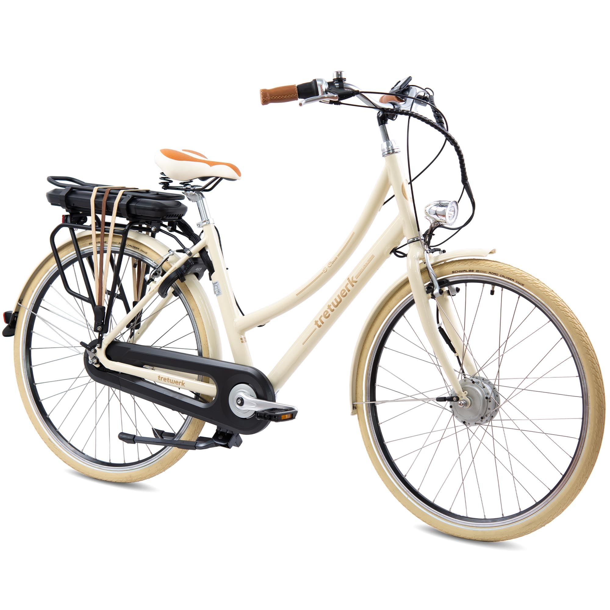 TRETWERK - 28 Zoll EBike Damen Fahrrad Pedelec - E-Classic beige - Gepäckträger und 7 Gang Nabenschaltung