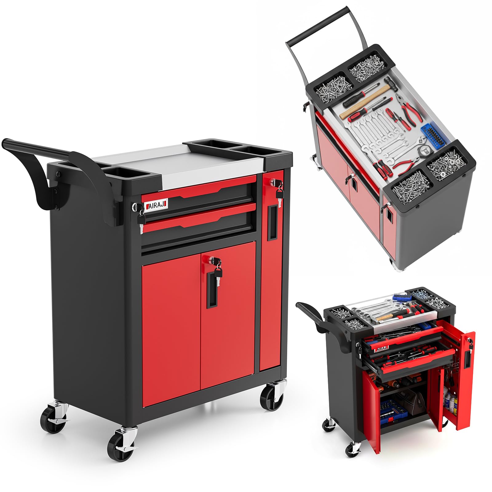 AIRAJ Carro Herramientas,Carro de Herramientas a 2 cassetti di Grande capacità,Carrito de Herramientas Multiuso con ruote,con cassetto Laterale,Adatto per Garage, magazzini, officine