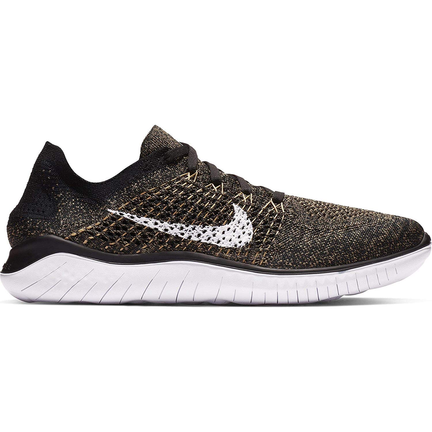 Nike Free RN Flyknit 2018 Men's Running Shoe Black/White-Club Gold-RED Orbit 12.0