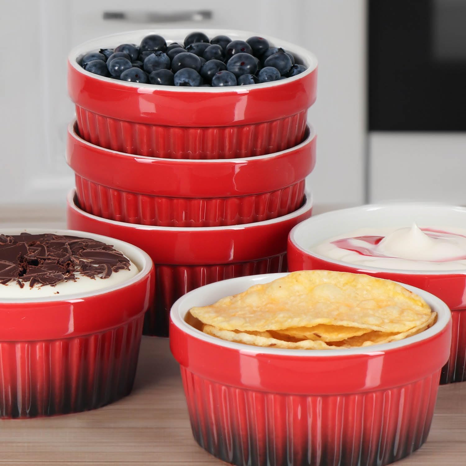 COM-FOUR® 12x Ragout Fin Bowl - Moules allant au four en rouge - Bol à crème brûlée - Bol à dessert de 250 ml chacun - Passe au lave-vaisselle
