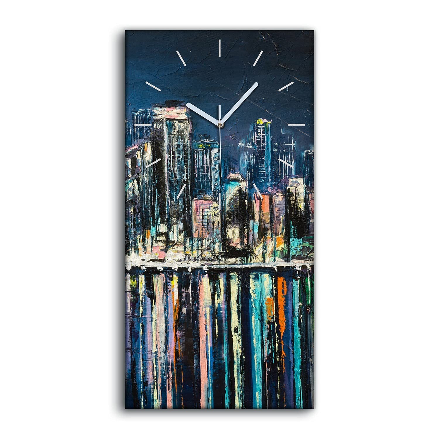 Horloge sur toile 30x60cm de salon avec paysage urbain coloré sous la pluie