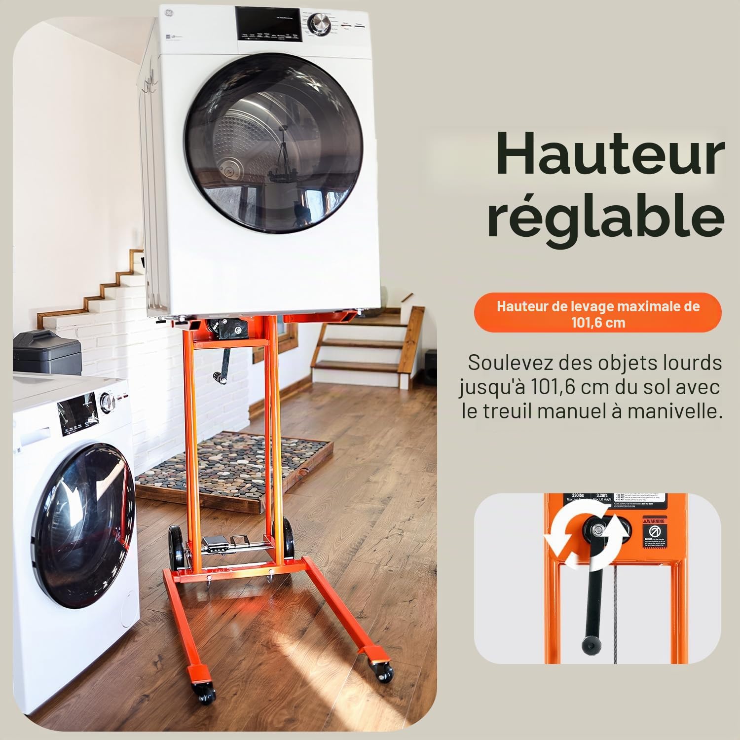 SuperHandy Treuil élévateur de matériel, gerbeur, Chariot à palettes, Table élévatrice, Chariot élévateur, capacité de Levage maximale de 150 kg et 100 cm, avec Roues de 20 cm et roulettes pivotantes