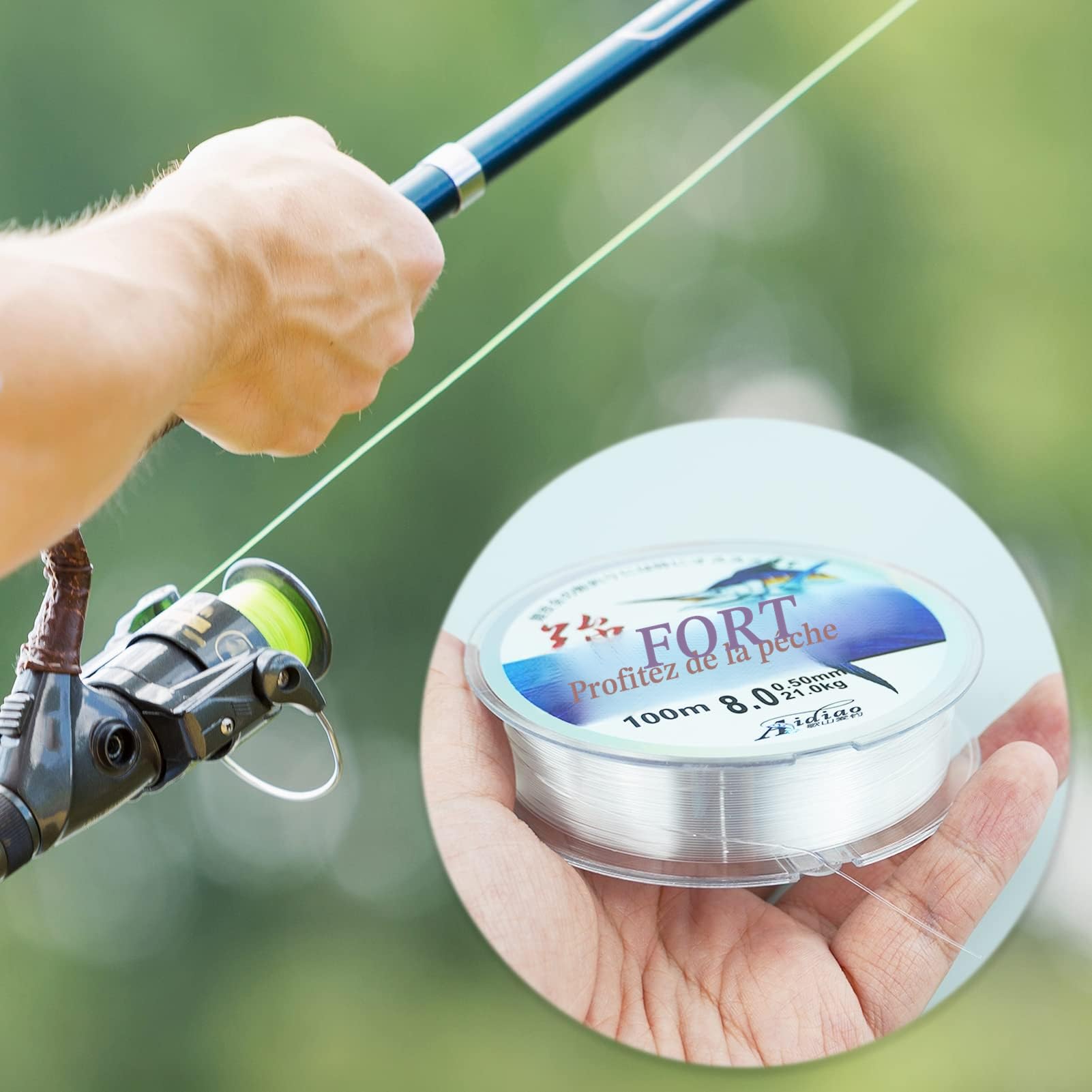 0.5mm/100m Fil de Pêche Monofilament en Nylon Transparent,Fil de Peche Monofil,Ligne de Pêche en Nylon Solide,pour Truite,Carpe,Poisson,Sandre Ou des Décorations Suspendues