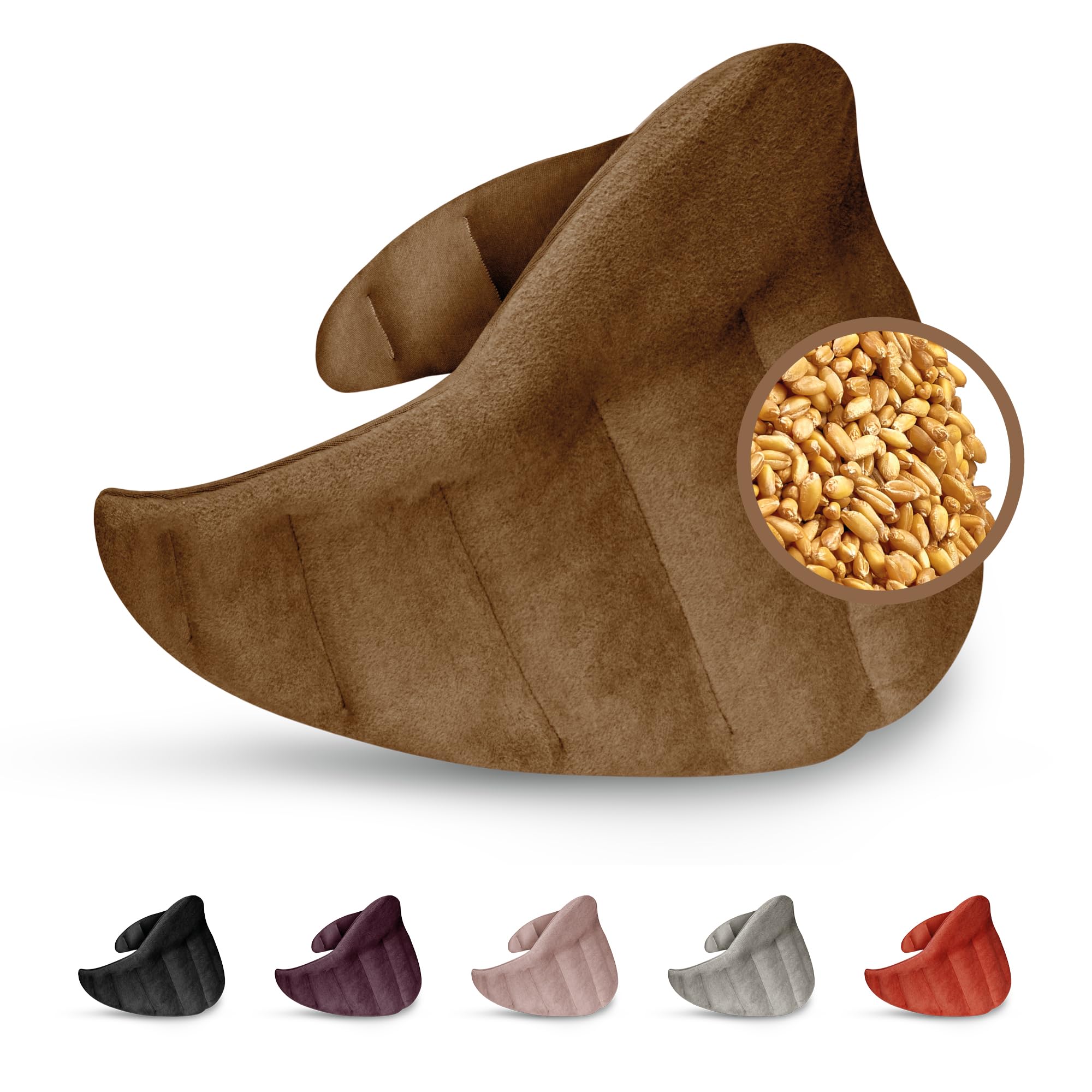 LESCHI XXL Coussin chauffant micro ondes (60x28cm) en coton 100% bio, 11 compartiments, marron, Bouillotte graines de blé 100% bio, Bouillotte micro-ondes idéale pour réchauffer épaules, cou, nuque