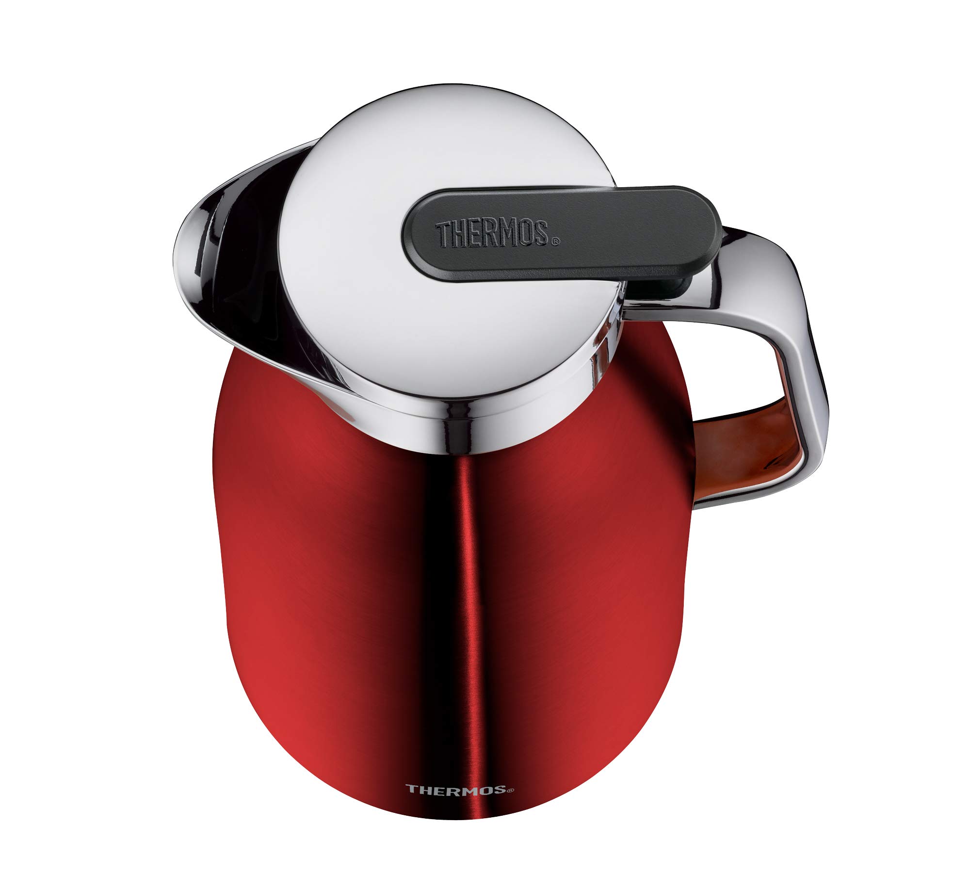 Thermos Thermoskanne Century, Edelstahl rort 1L, Glaseinsatz, Einhandausgießtaste, 4046.248.100 Isolierkanne hält 12 Stunden heiß, ideal als Kaffeekanne oder Teekanne, Kanne für 8 Tassen, Cranberry