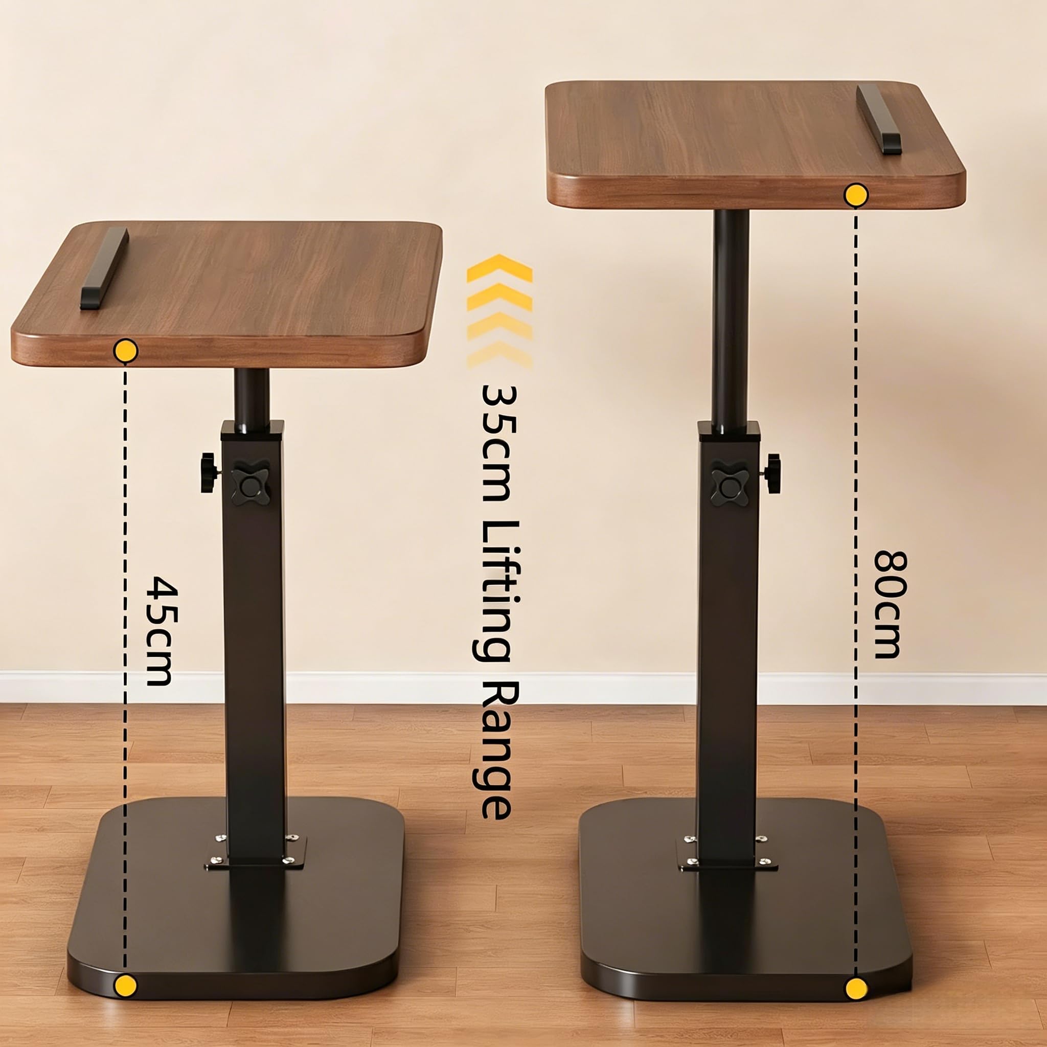 Tavolino a forma di C regolabile in altezza (legno) | Tavolo per laptop girevole a 360°, inclinabile, per divano e letto, altezza regolabile da 45 a 80 cm, con barra antiscivolo