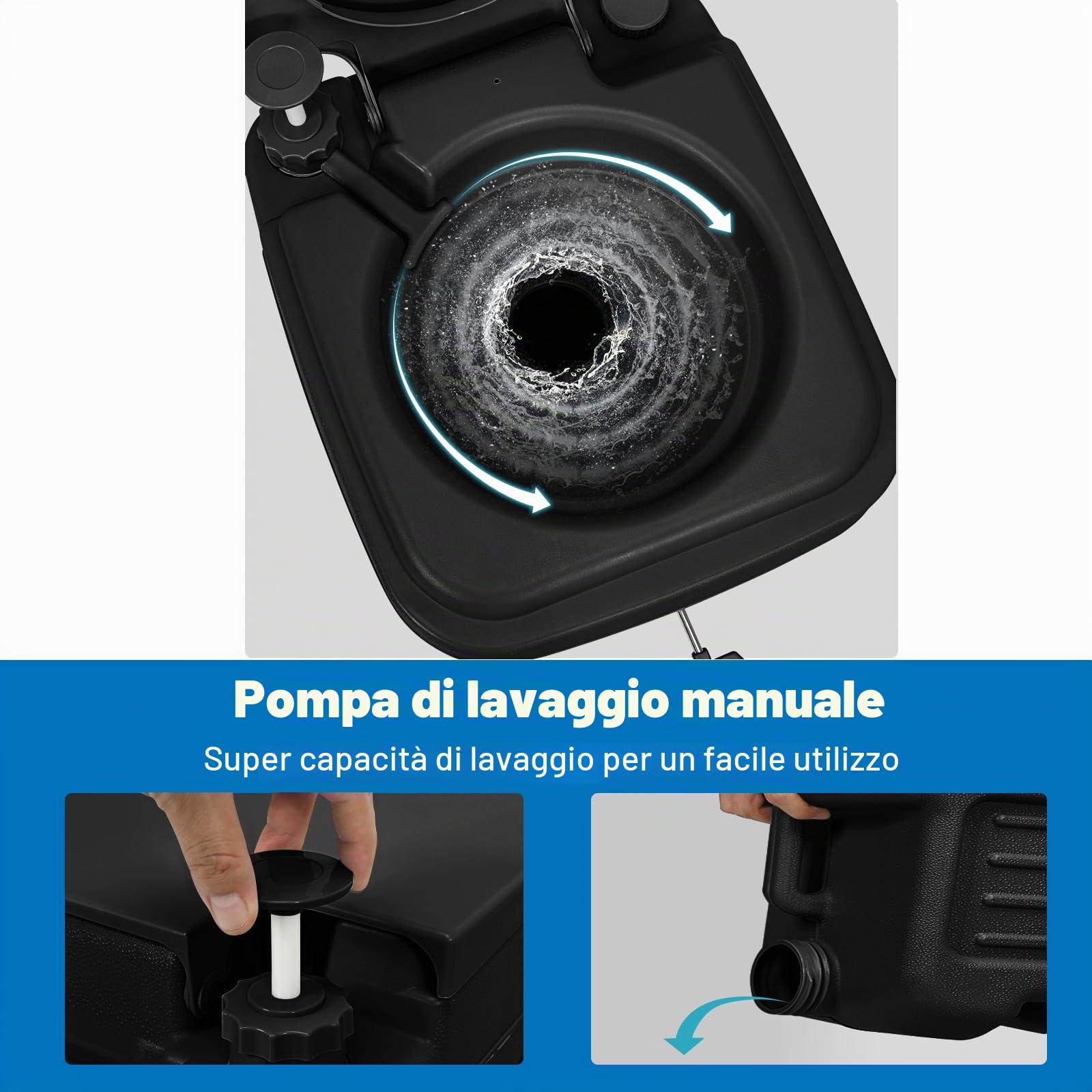 SOARS WC Portatile 20L, Bagno Chimico con 2 Serbatoi Rimovibili, Coperchio Anti-Odore, Maniglia, Carico Massimo 150 KG, Toilette Portatile per Campeggio, Viaggi, Auto, 36 X 42 X 43 CM (Nero)