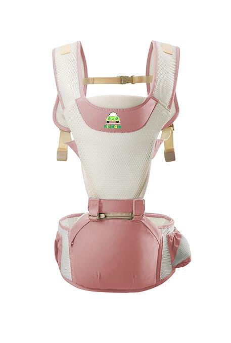 Kiddale Baby Carrier Sling, Kangaroo Bag, Carrying Belt with Detachable Hip Seat,Adjustable Waist Length(Upto 41 inch),Ergonomically Designed,Breathable Mesh Fabric and 2 Side Pockets - Pink