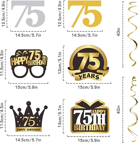Miniatura 80 de LINGTEER Happy 65th Birthday Decorations Set - 12Pcs Black & Gold Swirls Streamer,Happy Birthday Bunting Banner,Cheers to 65 Years Old Bday Party
