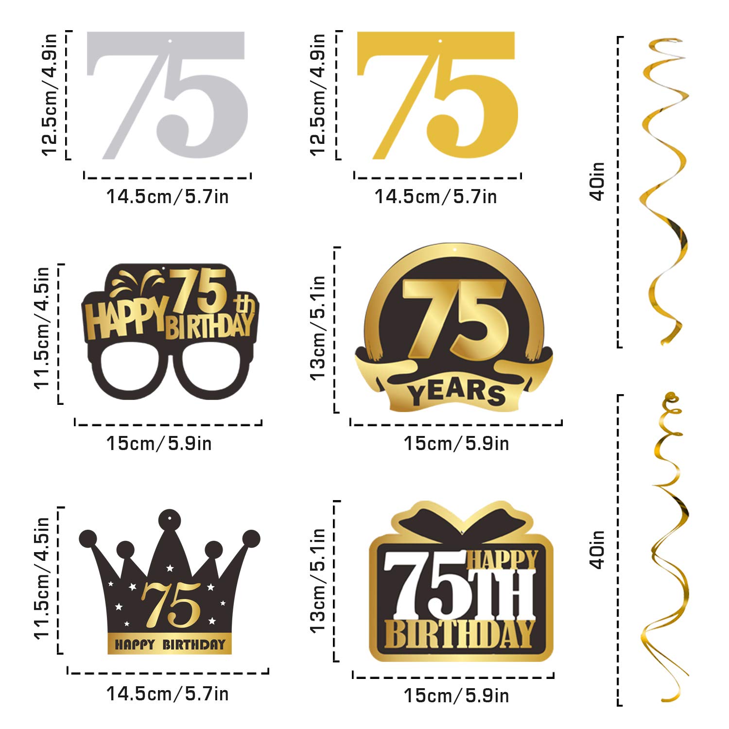 LINGTEER 75th Birthday Swirls Streamers Banner Set - Party Decorations, Garland, Streamers