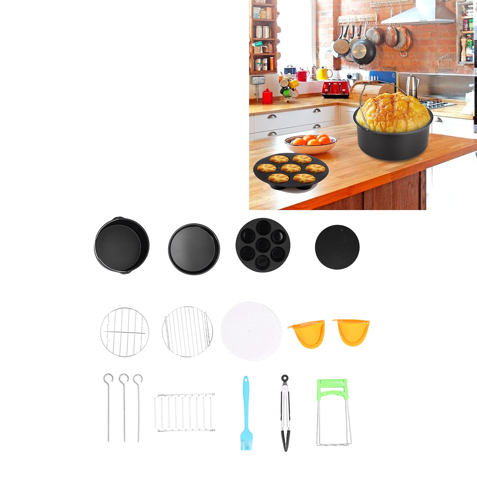 Juego de Accesorios para freidora de Aire, Rejilla para Parrilla, Bandeja para Pizza y Molde para Pasteles