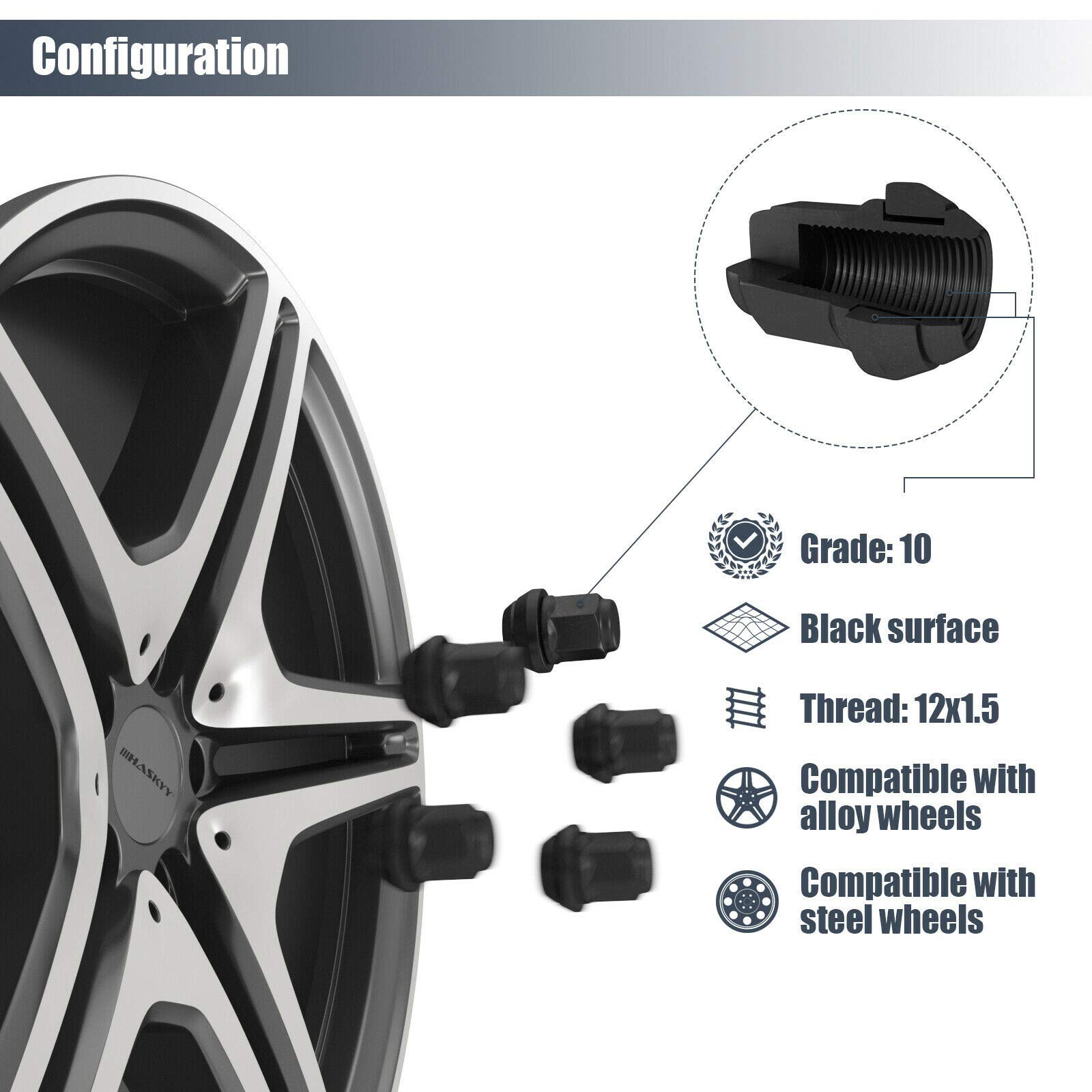 Dadi Per Ruote M12 X 1.5 - Set Da 20 Pezzi In Zinco Nero, Cono 60°, Classe 10.9 - Foto 3