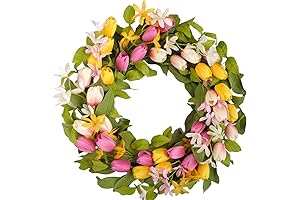 Bibelot 18 Inch Easter Wreaths for Front Door with Artificial Tulip Flowers