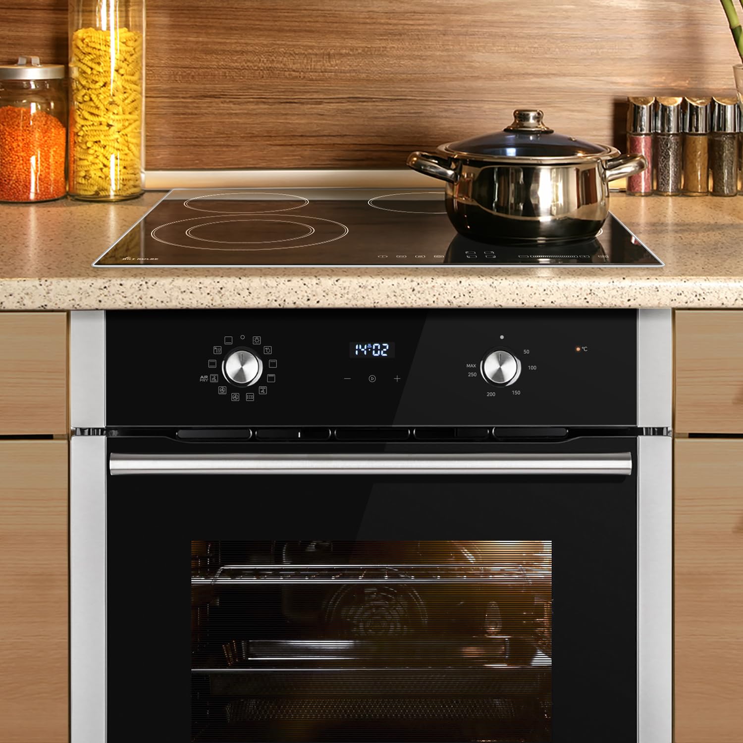 Kuchenka: 60cm piekarnik do zabudowy BO8810SS + 59 cm płyta ceramiczna CH5901AL | grill | gorące powietrze | teleskopowe elementy wyciągowe | automatyczny timer | SET8810CH59AL
