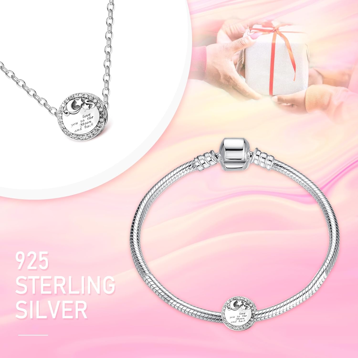 NINGAN Heart Series Beaded Love Pendant 925 Sterling Silver Wrapped Love Crown Castle Angel Charm Fit Women's Bracelet Necklace Valentine's Day Jewelry Gift for Couple Women Wife Girlfriend