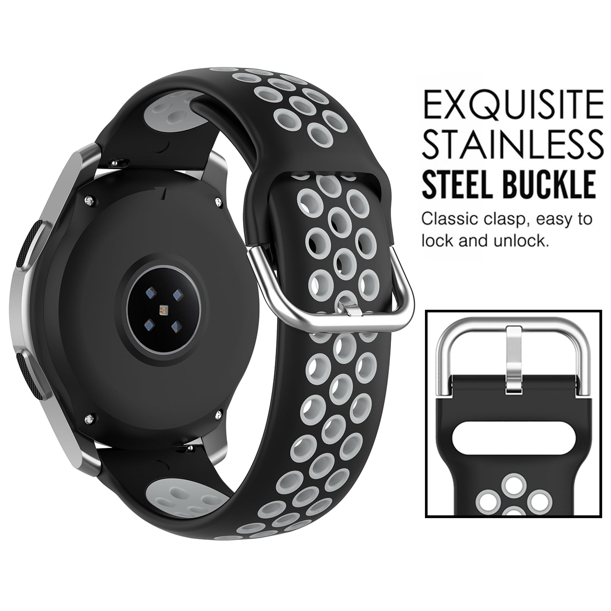 Oddychający pasek do Galaxy Watch 3 45 mm, 22 mm, miękki silikonowy zapasowy pasek sportowy do Samsung Galaxy Watch 46 mm/Gear S3 Frontier / Gear S3 Classic (bez trackera)