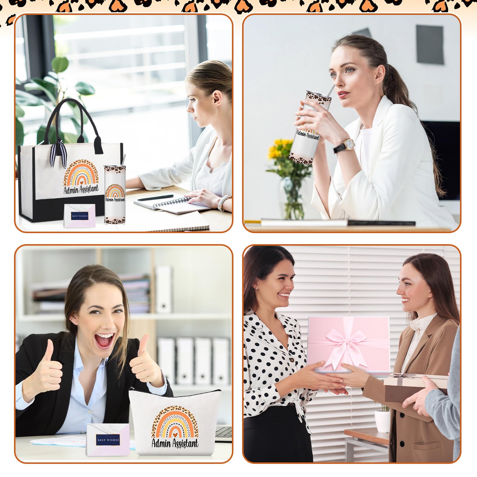 Geiserailie 8 Pcs Administrative Assistant Gifts for Women Including Large Tote Bag Cosmetic Bags Tumbler Cup Plush Socks Metal Keychain Card Administrative Professionals Day Gifts for Secretary Day