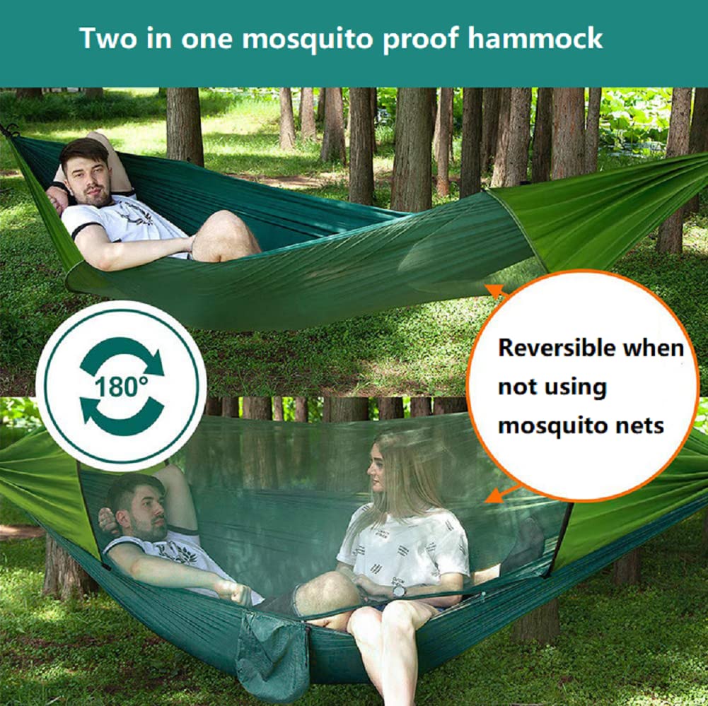Hängematte Outdoor,2 Personen Hängematte Mit Moskitonetz Ultraleicht - 300KG ​Tragkraft | 290 X 140 cm,3 in 1 Funktion Fallschirm Camping Hängematten Zelt Für Trekking, Reise, Strand, Garte,A