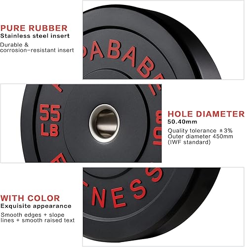 Miniatura 9 de Papababe Weight Plates, 2-Inch Weights Plates Set, Floor Protective Rubber Weight Plates, 10-600lbs Bumper Plates for Barbell Strength Training &