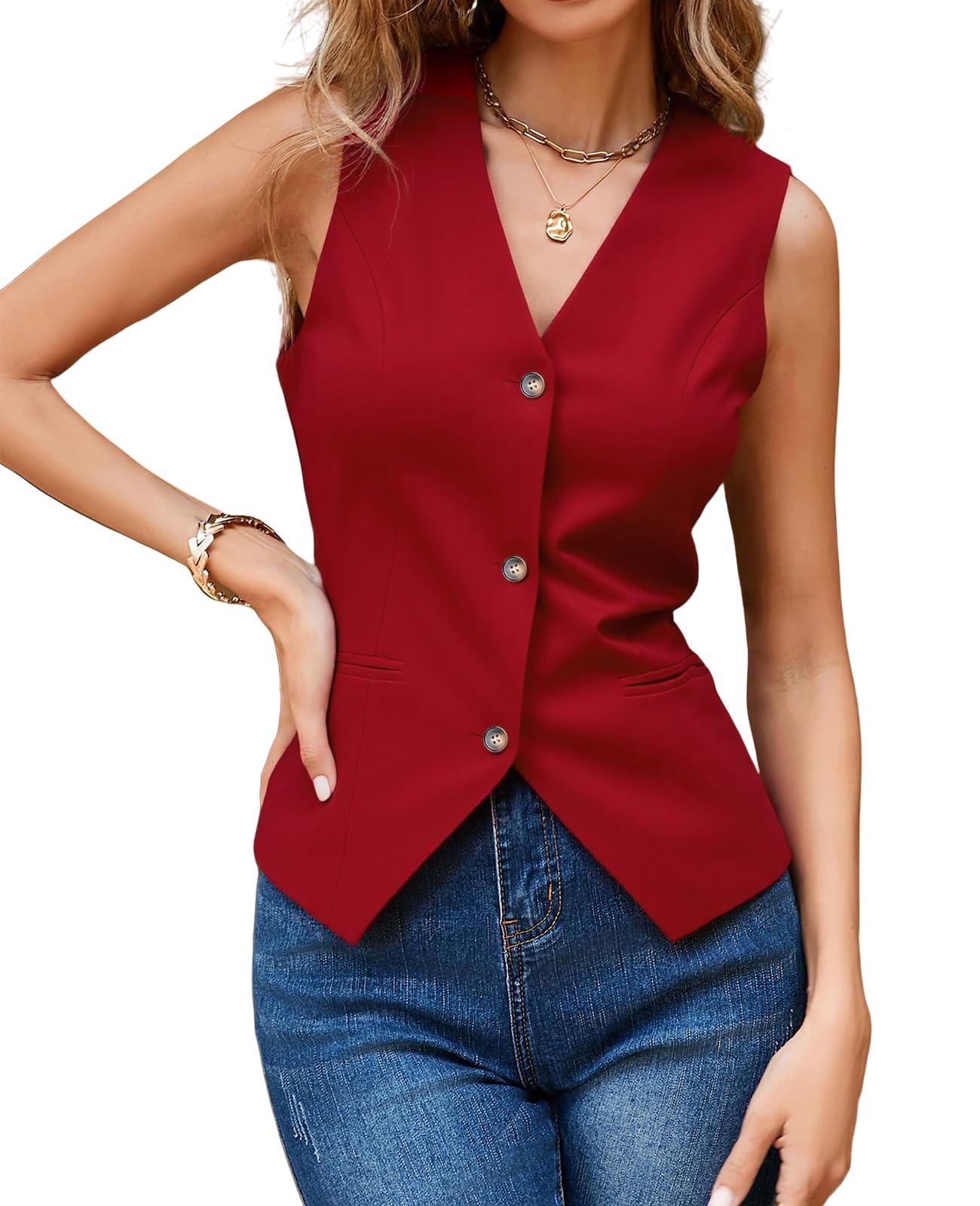 Suit Vest for Women Fashion Dressy Versatile Button Front Sleeveless Waistcoat