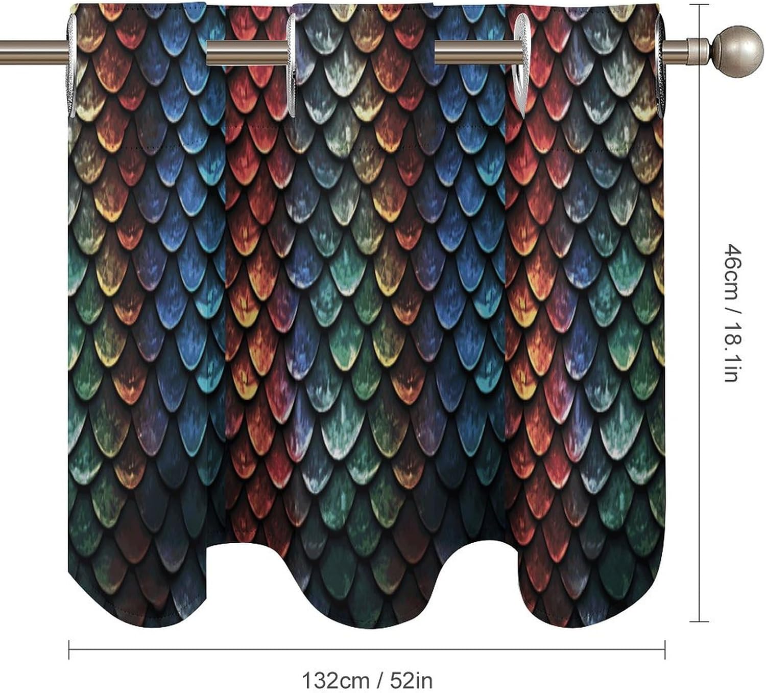 Small Window Curtains, Dragon Scale Printed Mini Window Curtains Valance, Pocket Window Curtains are Suitable for Homes, Offices, Farmhouses, and Restaurants