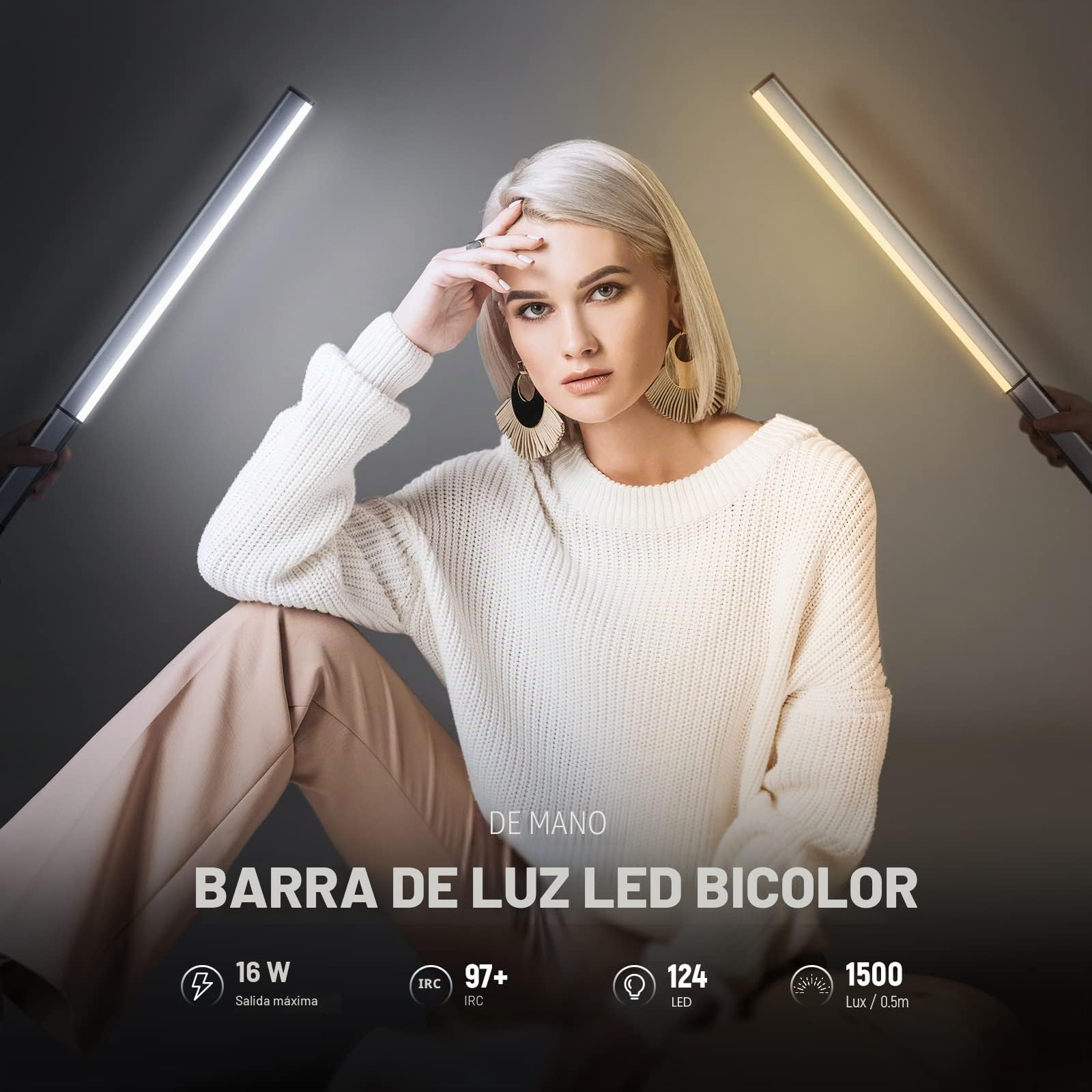 NEEWER CL124 Pro Barra de Luz LED Video, Palo Iluminación Bicolor Fotografía con Batería Mejorada de 7,4V 3200mAh Metal Puerta de Granero 2,4G Pantalla LCD Remota, 1500Lux CRI97+ Regulable 3200K-5600K