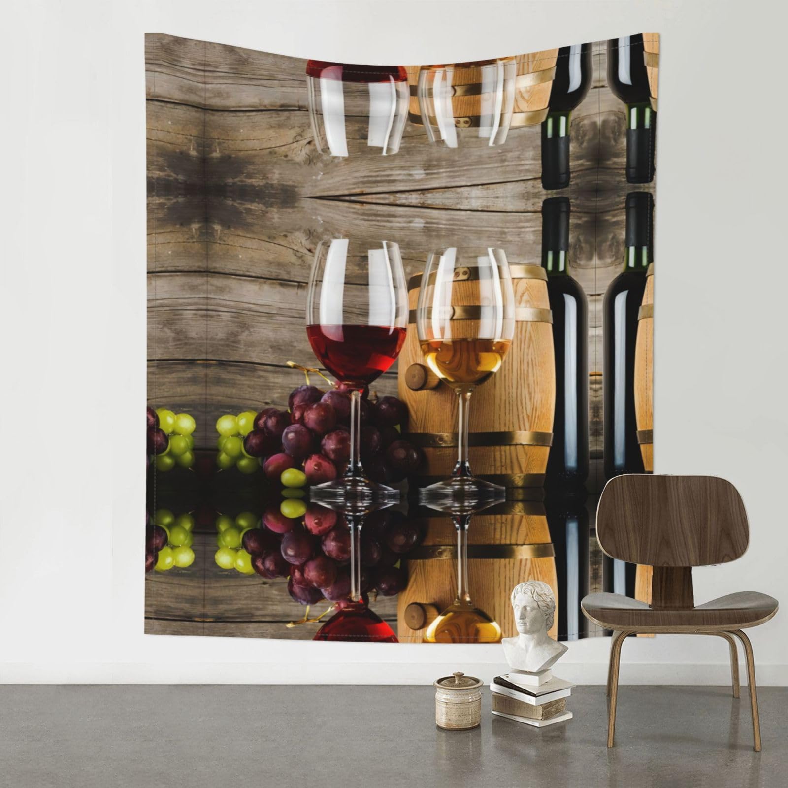 HJFCZH Art Red Wine Galsses & Grapes Prints Wall Tapestry 60x51in – Boho Decor Throw for Bedroom, Dorm, Beach Cover & Picnic Blanket