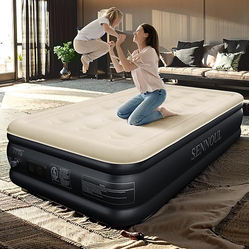 Miniatura 6 de Colchón de aire individual con bomba incorporada elevada, cama individual inflable mejorada, autoinflabledesinflado rápido de 2 minutos, 18