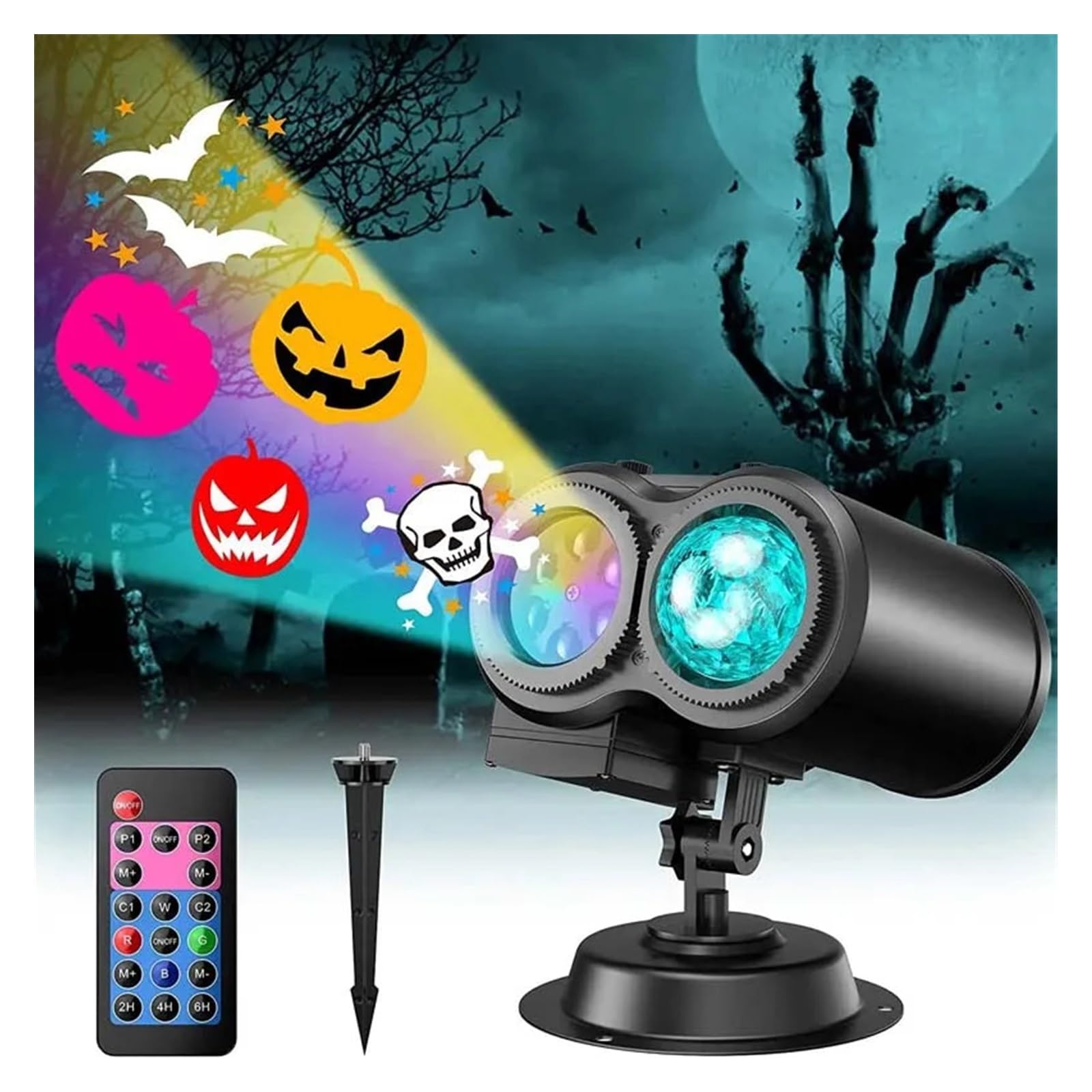 Proiettore natalizio per esterni, Luci del proiettore di Halloween Lampada da giardino for esterni con luce rotante a LED 16 modelli Lampada effetto prato for decorazioni natalizie di Halloween