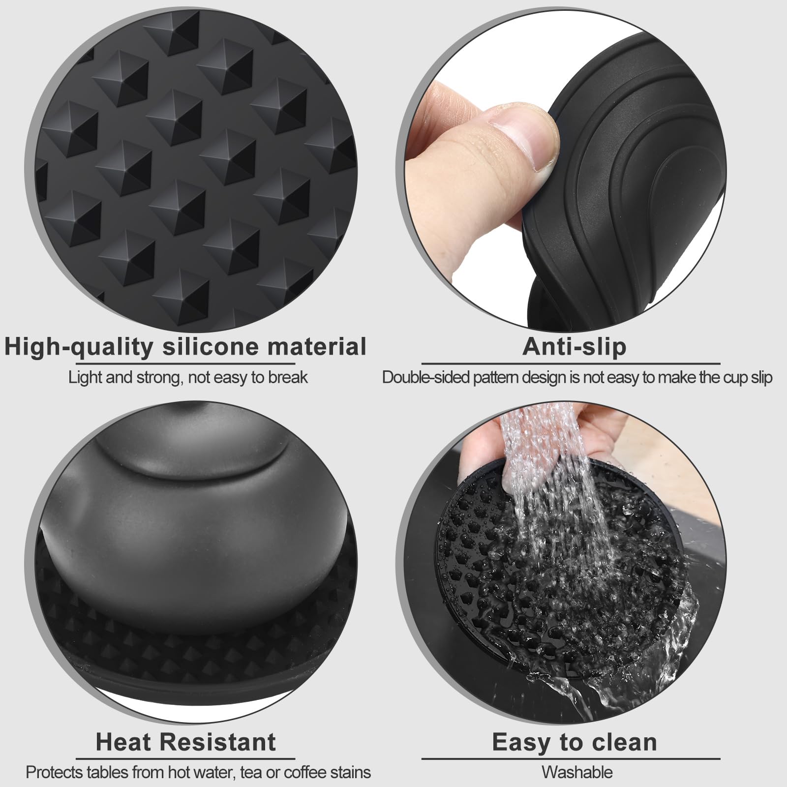 Eccliy Paquete de 60 posavasos de silicona antideslizantes para bebidas, resistentes al frío y al calor, para mesa, mesa de café, bar (negro)