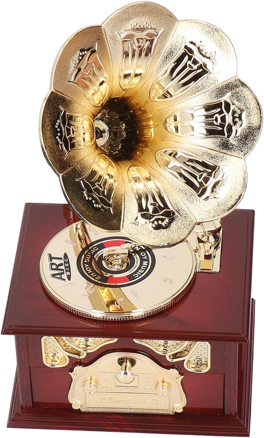 CCYLEZ Gramophone Music Box, Phonograph Clockwork Music Box Easy to Use ABS Plastic Retro Exquisite Cute for Home Table Desk Decorations (Brown Gramophone)