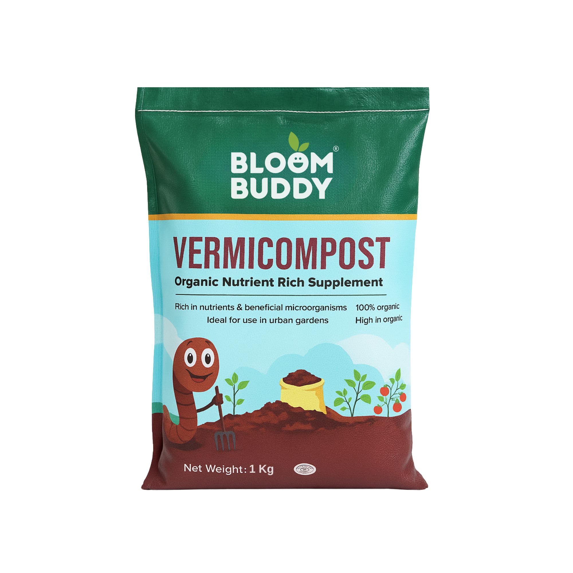 Bloom Buddy Organic Vermicompost for Plants – 1kg | Odorless Manure for Home Garden, Terrace & Indoor Plants | Ready-to-Use Organic Compost Soil Enricher