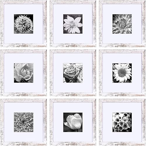 Vista 9 de Yaetm Portarretratos de 12 x 12 pulgadas con paspartú para fotos de 8 x 8 pulgadas, juego de 9 marcos cuadrados de 12 x 12 pulgadas, marco blanco