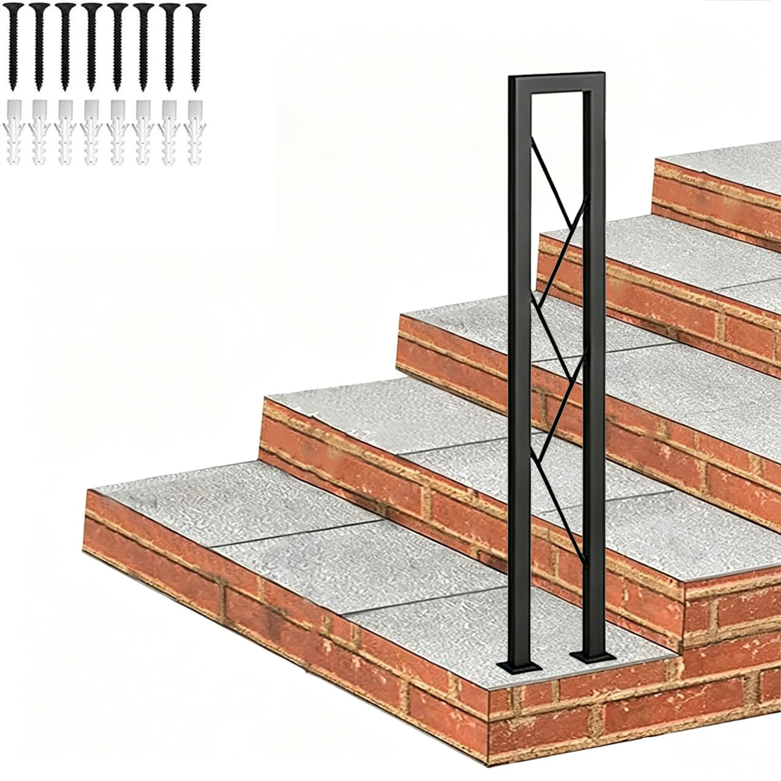 Modern Wrought Iron Handrail, Black Banister Handrail for Stairs Indoor and Outdoor, Front Porch Support Bar for 1 Step with Installation Kit(90cm/35in)