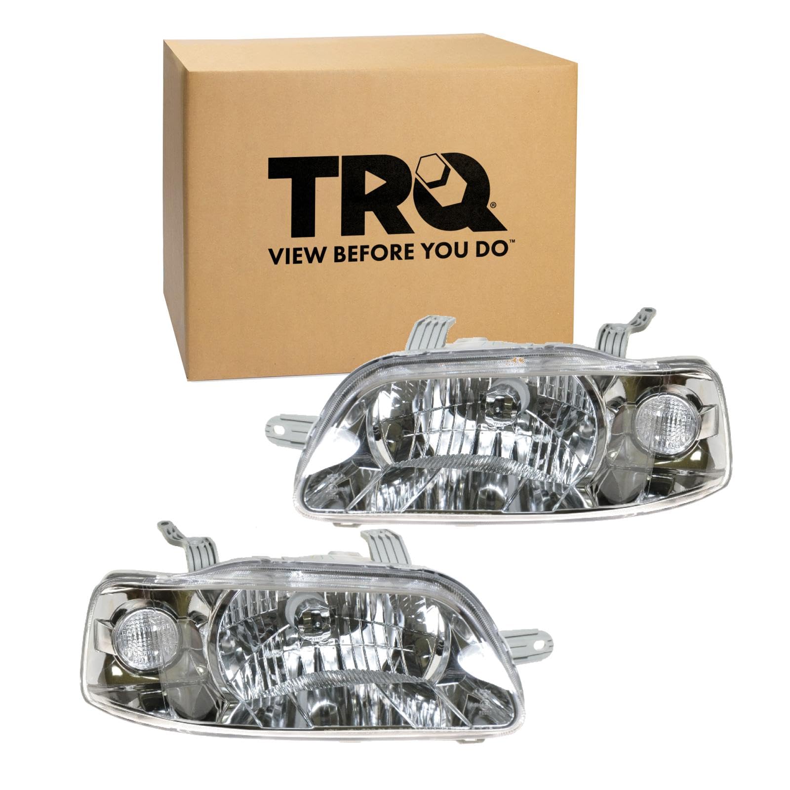 TRQ 2 Piece Headlight Assembly Set Driver &amp; Passenger Side Compatible with 2004-2008 Chevrolet Aveo 2007-2008 Aveo5 With Composite Headlights GM2502241 GM2503241 GM2518154 GM2519154
