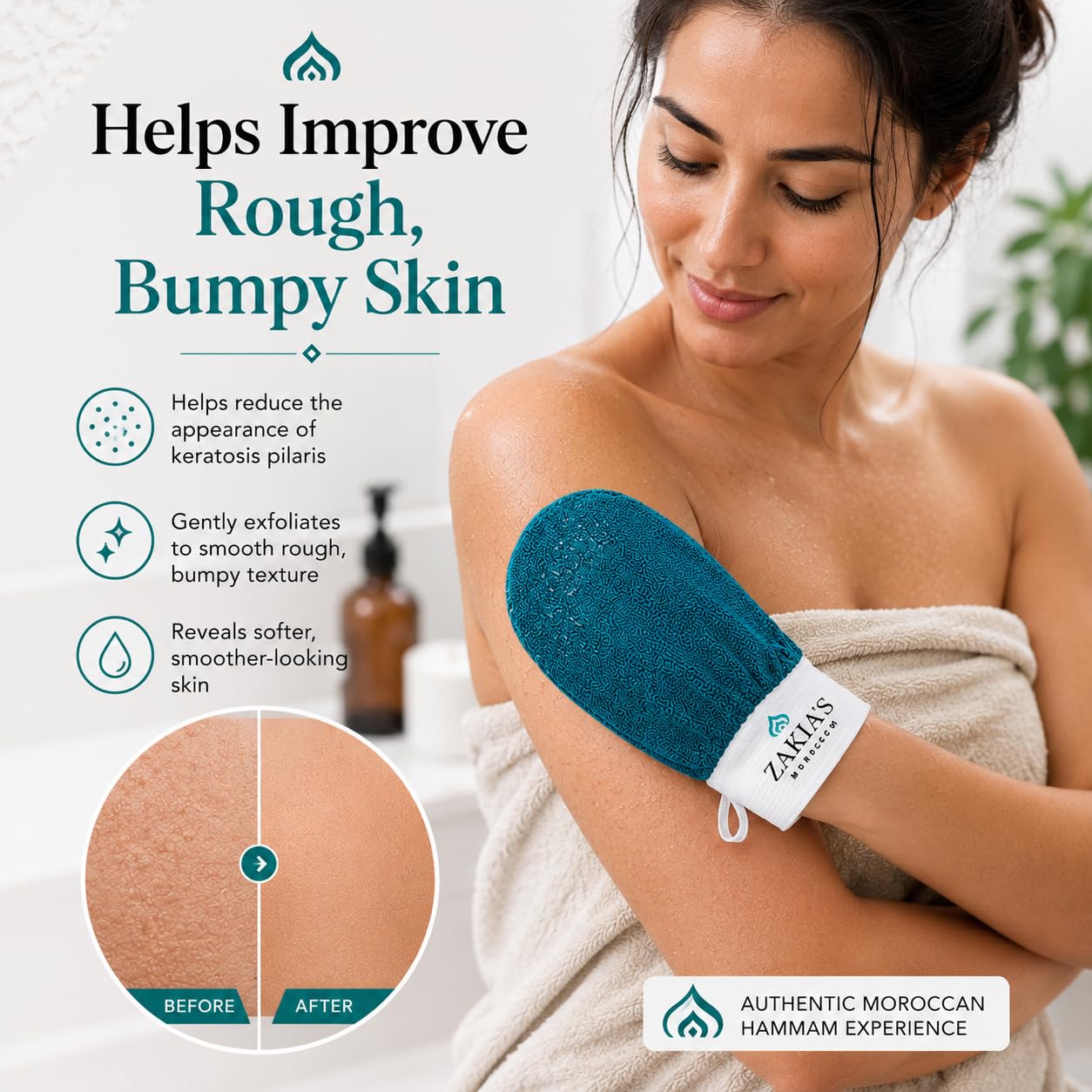 Zakia's Morocco Moroccan Kessa Exfoliating Scrub Glove - Teal Blue 4