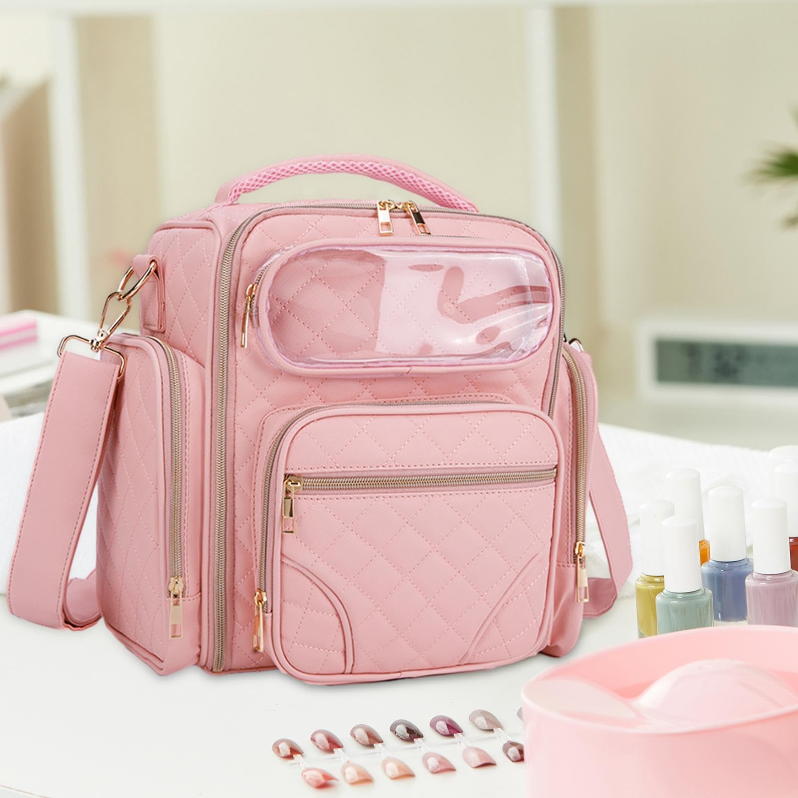 Beauty case da viaggio professionale, organizer portatile per cosmetici, pennelli, matite per sopracciglia, strumenti per nail art, 30 x 30 x 17 cm