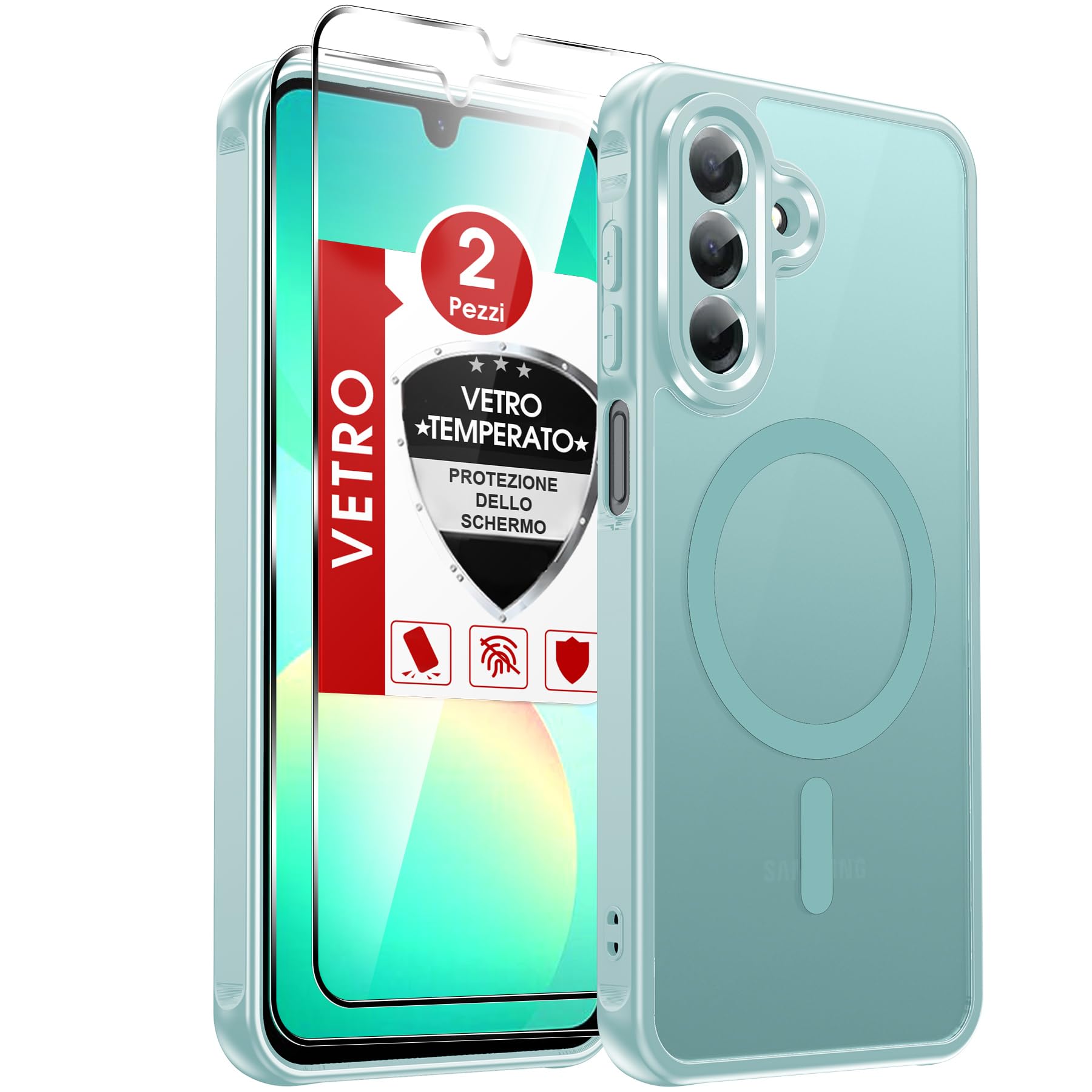 LeYi Cover Magnetica per Samsung Galaxy A26 5G(Verde chiaro) | Custodia per A 26 con Vetro Temperato Traslucida Opaca Anti-Impronte Resistente Antigraffi TPU Antiurto Protettiva Case