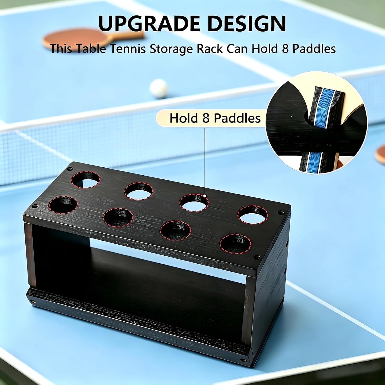 Ping Pong Paddle Holder Wall Mount & Desktop 2-in-1,Table Tennis Racket Display Organizer Holds 8 Rackets, Ping Pong Paddle Storage Rack in Game Room, Man Cave, Office, Home, Black image 4