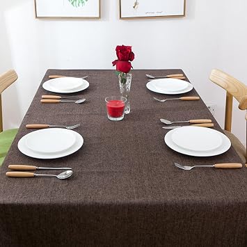Kitchen Table Cloth Rectangle, 51 x 87 Inches Linen Solid Color Tablecloth Table Cover for Party Picnic Dinner Decor, Coffee