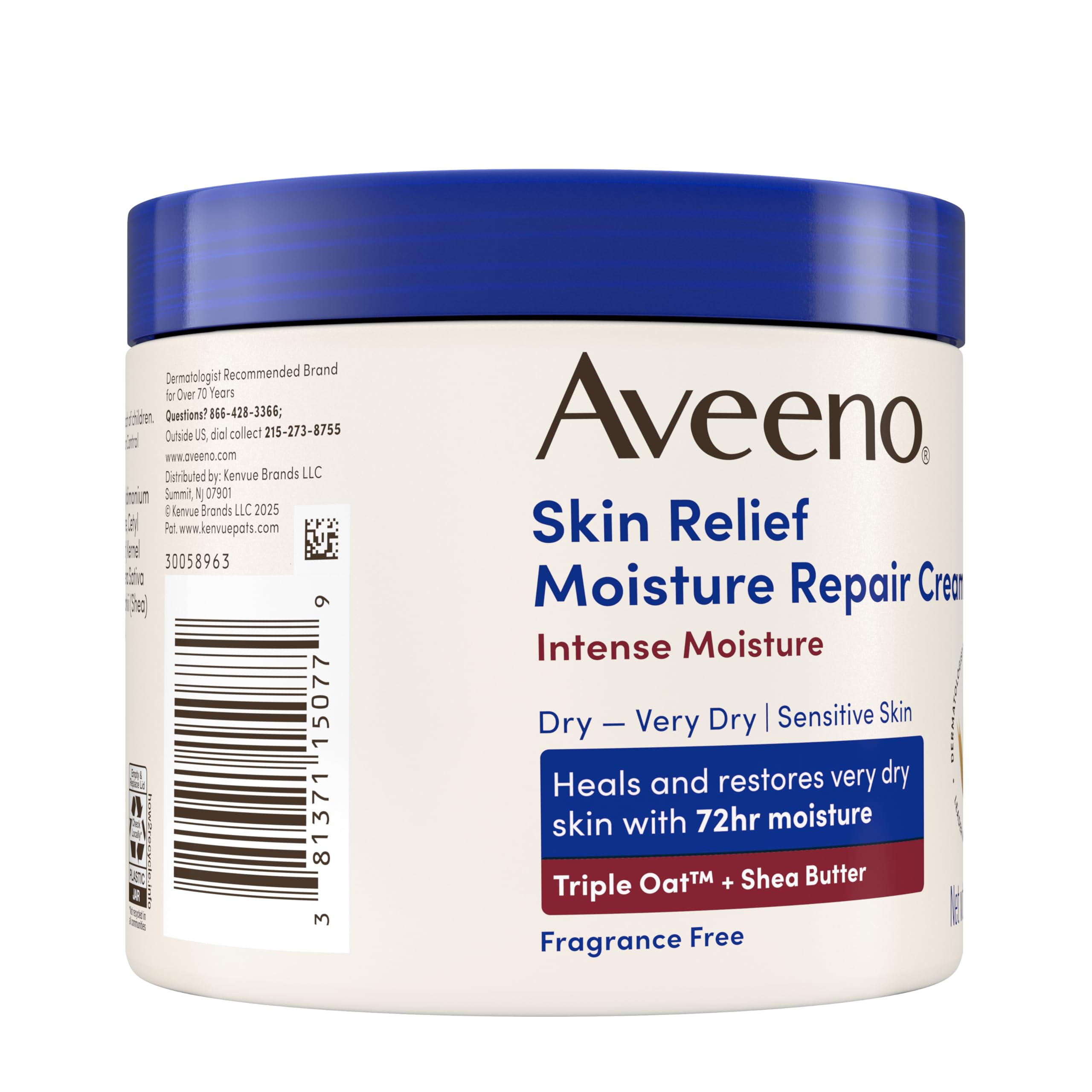 Aveeno Skin Relief Intense Moisture Repair Body Cream with Triple Oat & Shea Butter Formula, Helps Relieve & Restore Extra-Dry Skin with Long-Lasting Moisture, Fragrance-Free, 11 oz