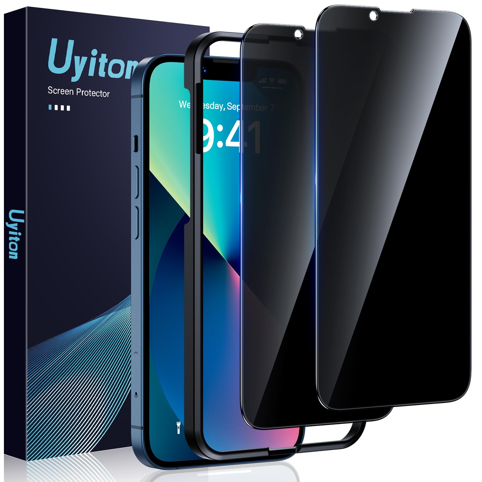 Uyiton für iPhone 13/13 Pro/16e für Panzerglas Sichtschutz - 2 Stück 9H Härte Schutzglas Sichtschutzfolie mit Schablone,30°Privacy Schutz,Vollständige Abdeckung Anti-Spy Panzer Schutz Glas