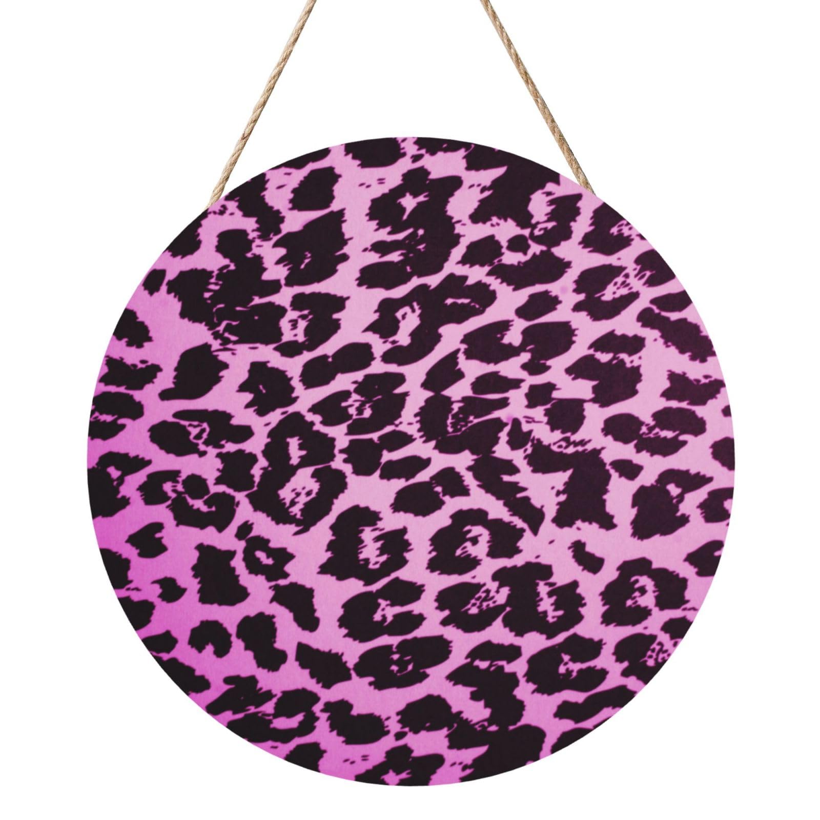 InOmak Purple Leopard, Round Wood Panel Painting 12 in, Wall Hanging Painting For Home