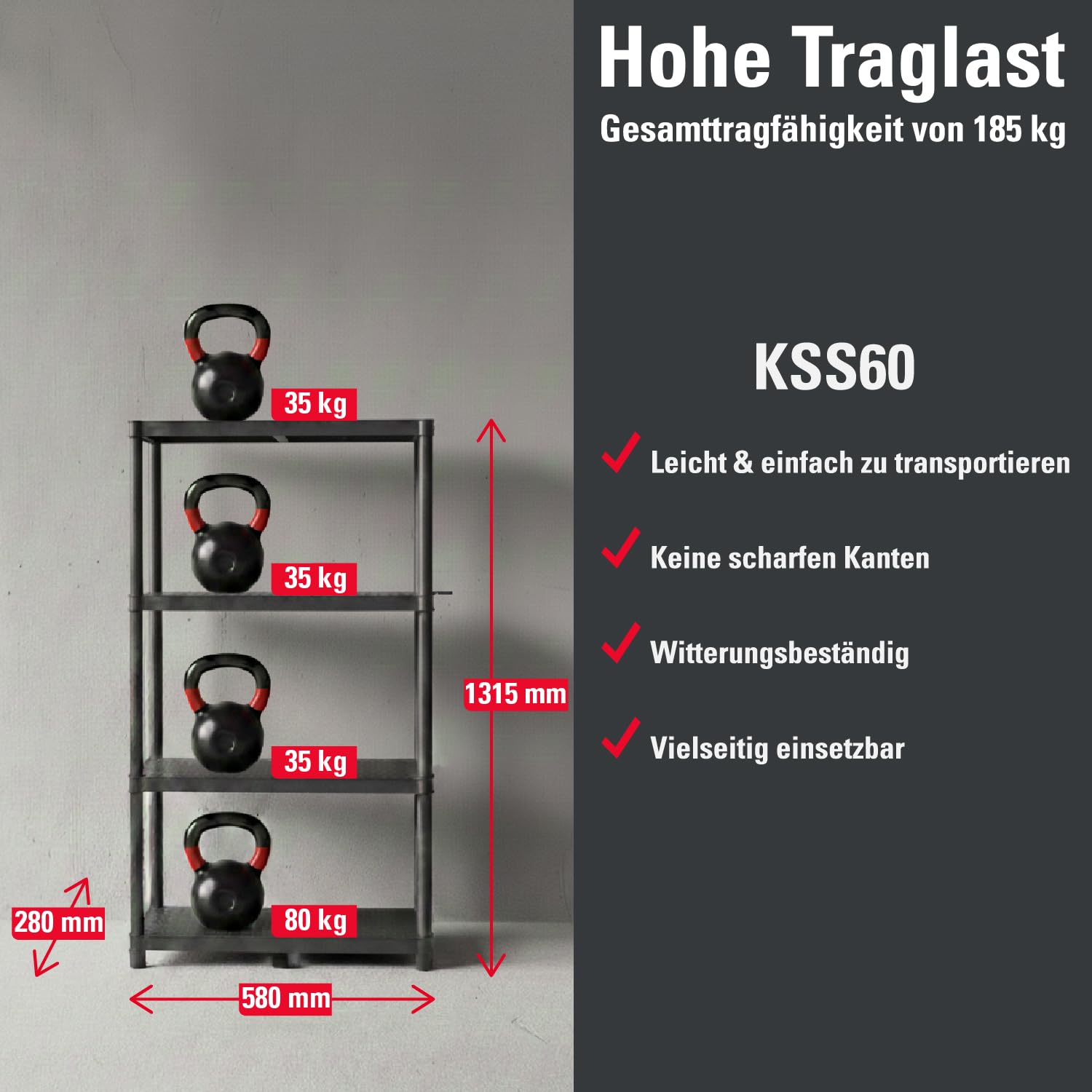 Kistenberg Stackaro Solid - Estantería de plástico para taller (58 x 28 x 131,5 cm)